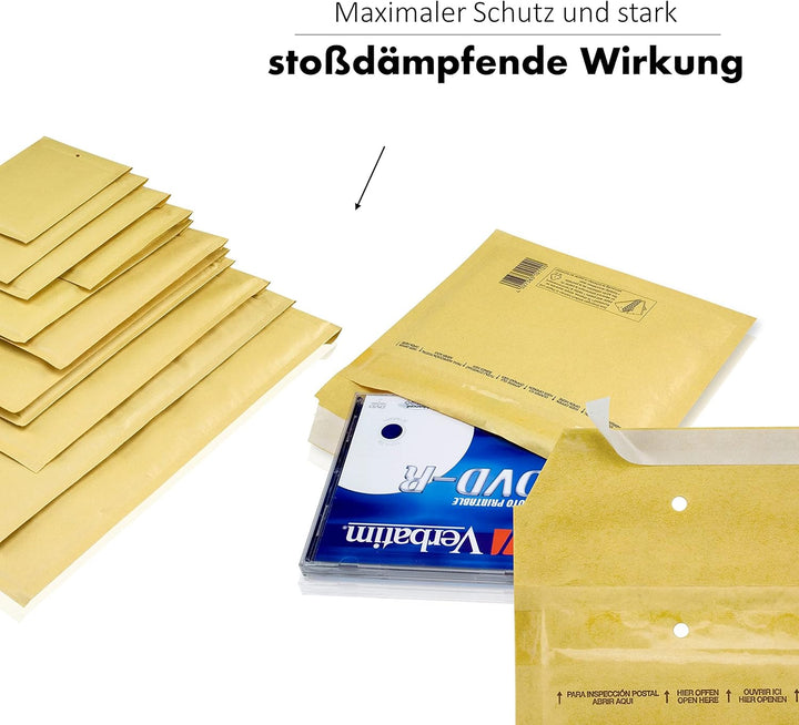 WPTrading - 400 Stück Luftpolstertaschen A5 200 x 275 mm Gr.4 (D) goldgelb selbstklebend - Kraftpapi