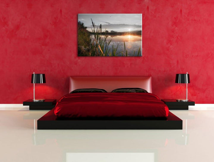 Pixxprint Sonniger Morgen am See als Leinwandbild/Grösse: 100x70 cm/Wandbild/Kunstdruck/fertig bespa
