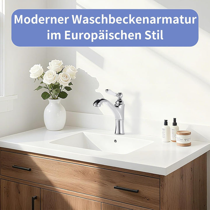 Wasserhahn Bad Chrom, Waschtischarmatur Mischbatterie Waschbecken Armaturen, Einhebel-Badezimmer mit