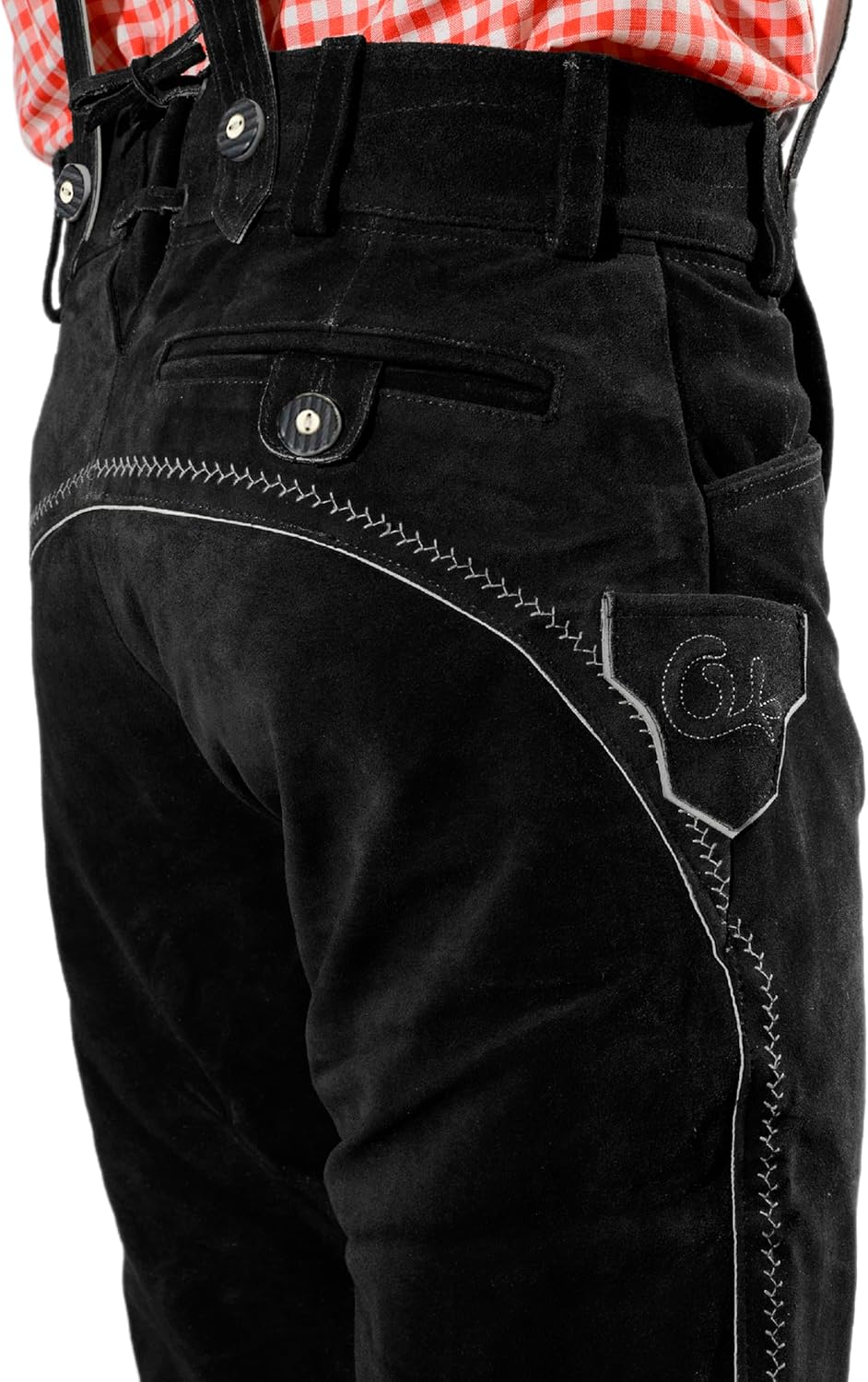 Bayerische Premium Herren Trachten Lederhose, Trachtenlederhose mit Trägern, original in Dunkelbraun