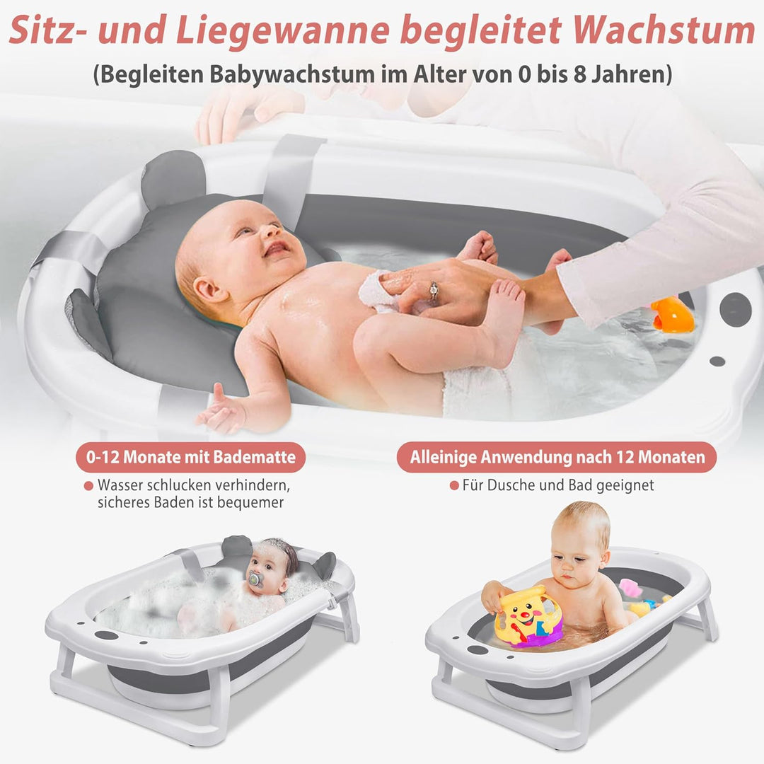 Faltbare Babywanne mit Ablauflöchern Geeignet für Kleinkinder bis 8 Jahre, Hitzebeständige, Rutschfe