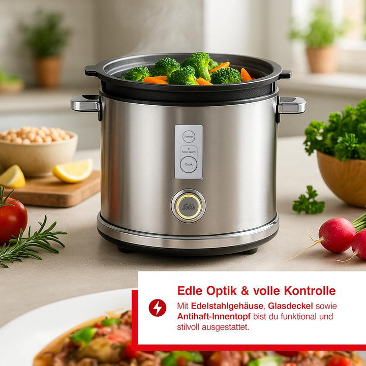 Solis Rice Cooker Multi – Reiskocher mit Dampfgarfunktion, PFAS-freiem Antihaft-Topf für bis zu 6 Ta