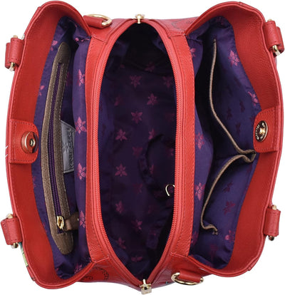 Anuschka Handbemalte Satchel Tasche mit mehreren Fächern aus Echtleder Crimson Garden, Crimson Garde