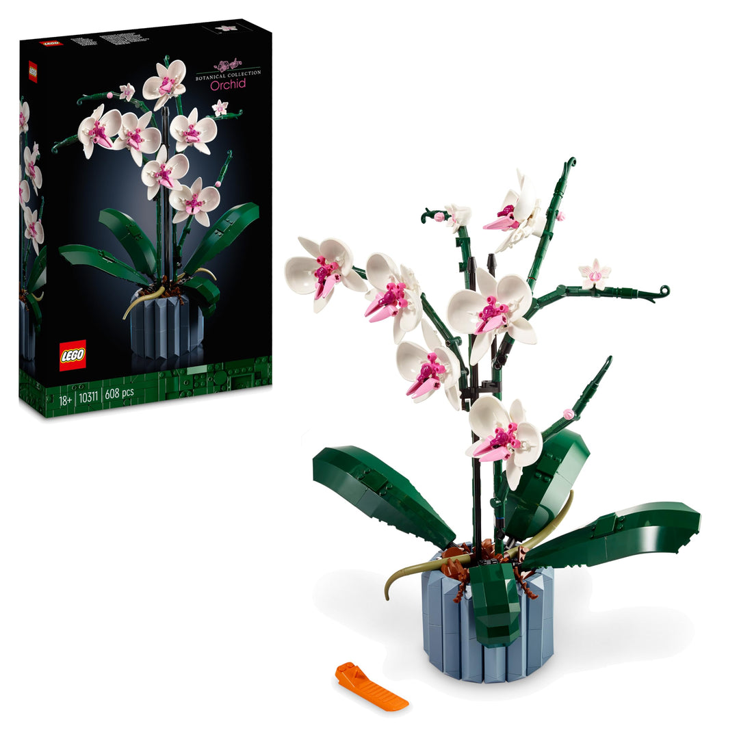 LEGO Icons Orchidee, Künstliche Pflanzen Set mit weissen und rosa Blumen, Modellbausatz für Erwachse