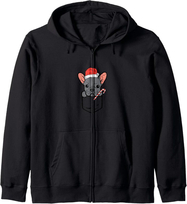 Weihnachtspyjama mit französischer Bulldogge, Weihnachtsmann-Motiv Kapuzenjacke