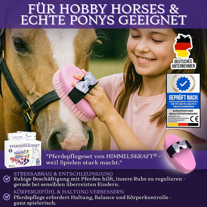 Hobby Horse Zubehör – Echtes Pferdepflegeset &amp; Putztasche für Kinder – Mit Bürsten, Hufkratzer, Schl
