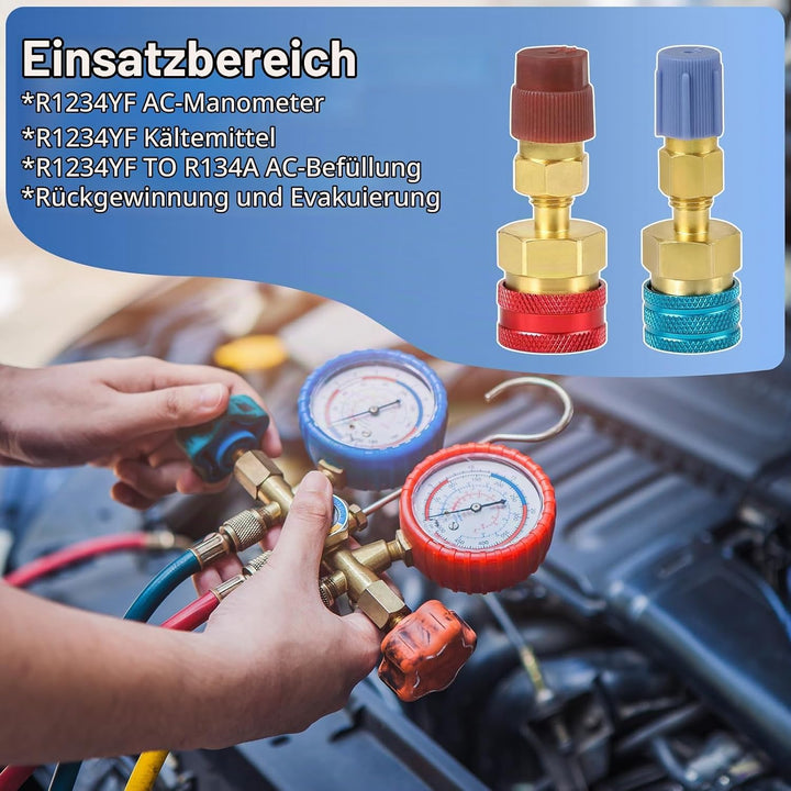 DBREAKS R1234yf-auf-R134a-Adapter, Messing Schnellkupplungssatz, High/Low Side Schnellkupplung Adapt