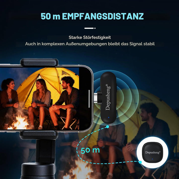 Depusheng V2 2 Stück kabelloses Lavalier-Mikrofon für iPhone, iPad und Android mit Ladecase, 8 Stund