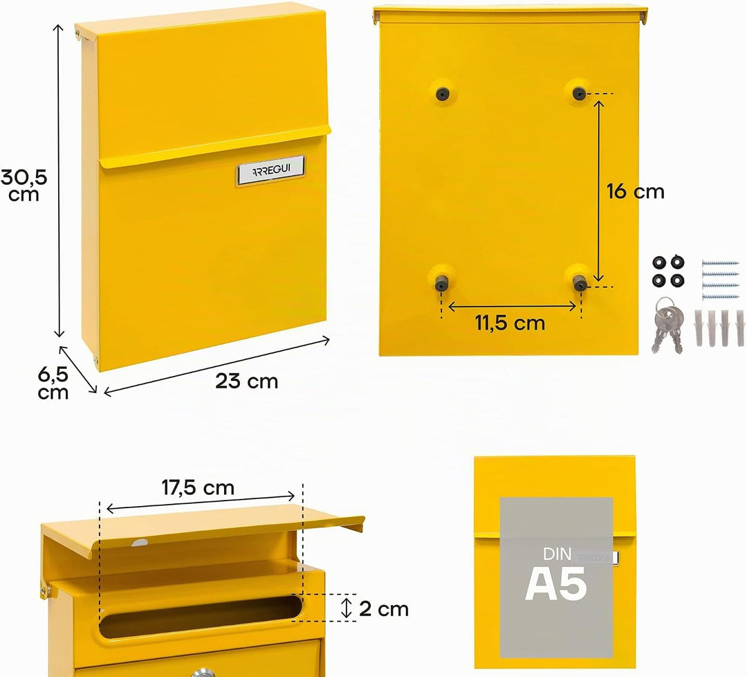 ARREGUI Line E6808 Briefkasten aus verzinktem Stahl, Grösse S (DIN A5 Post), Wandbriefkasten für den