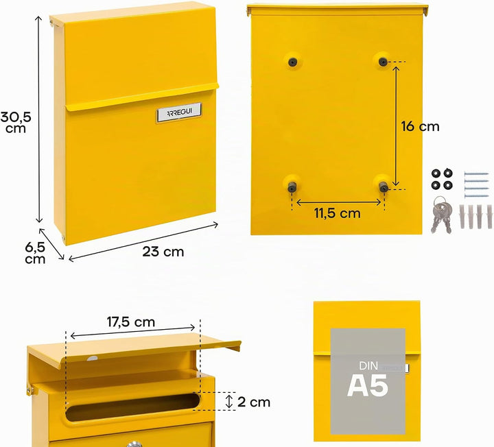 ARREGUI Line E6808 Briefkasten aus verzinktem Stahl, Grösse S (DIN A5 Post), Wandbriefkasten für den