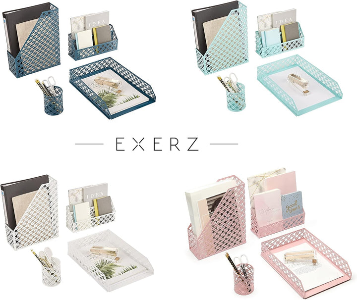 EXERZ Schreibtisch Organisator 4-teilig Büro-Set/Tischplatte Ablage Metallgitter Inklusive: A4 Brief