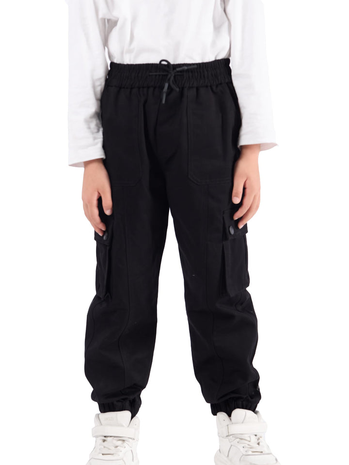 Kinder Cargo Hose mit elastischem Bund Funktionshose Jungen Jogginghose Outdoor 140 Schwarz, 140 Sch