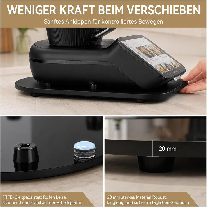 Gleitbrett für Thermomix TM7 | Acryl-Schiebebrett mit Teflon-Gleitpads, rutschfest, ohne Rollen, sch