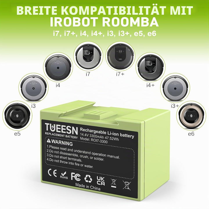 14.4V 3300mAh Ersatzakku für iRobot i7/i7+ e5 e6,iRobot roomba i3/i3+ i4 i6 J7