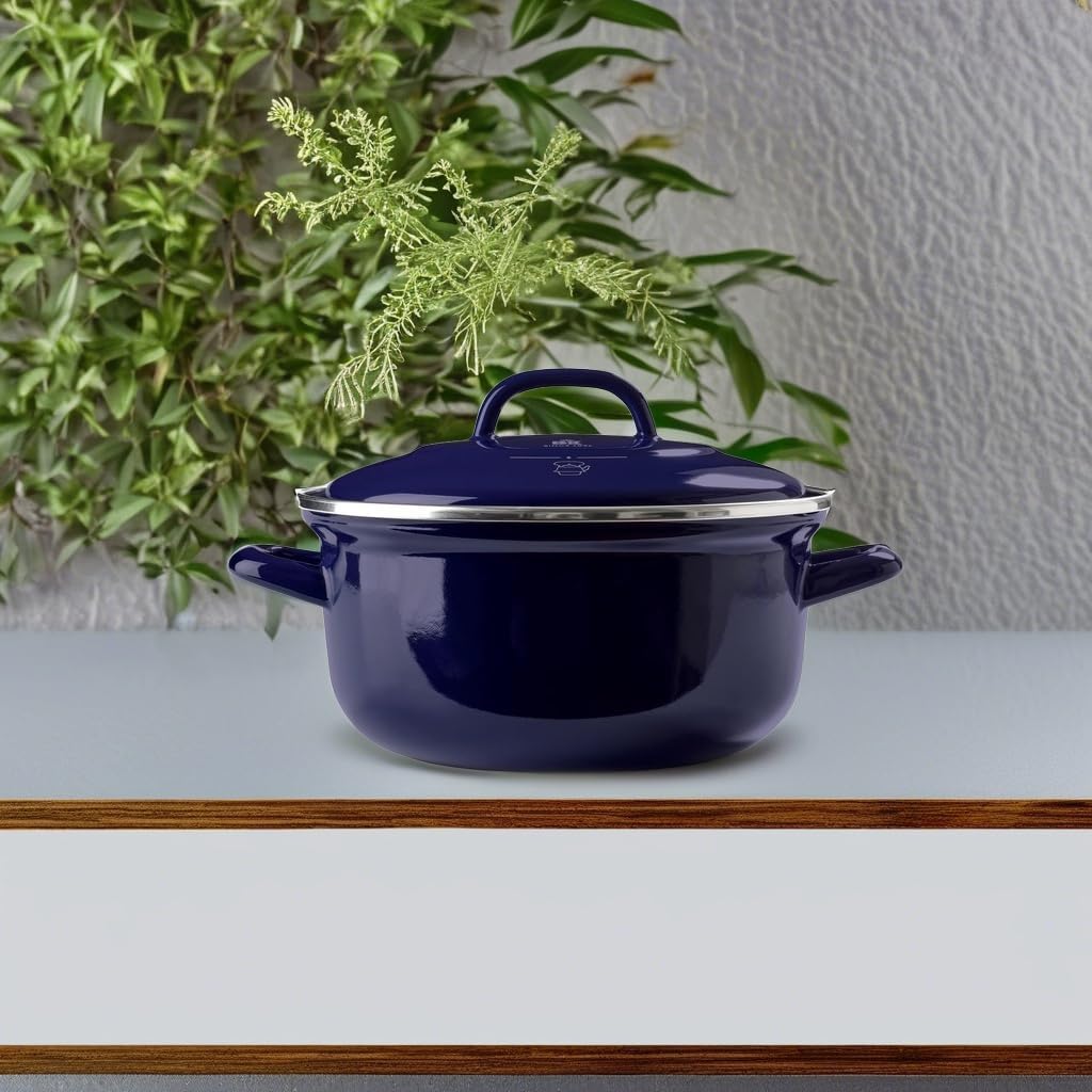 BK Indigo Holländisches Erbe Runde Deutsche Emaillierte Kasserolle mit Deckel mit PFAS-Freier Kerami