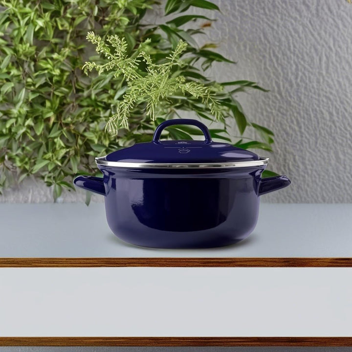 BK Indigo Holländisches Erbe Runde Deutsche Emaillierte Kasserolle mit Deckel mit PFAS-Freier Kerami