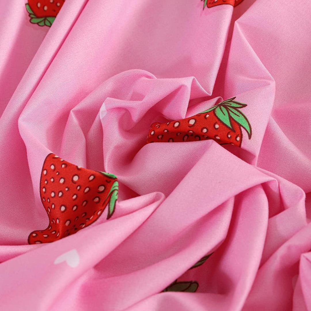 Loussiesd Erdbeere Bettwäsche Set 200x200cm für Kinder Mädchen Frauen Rosa Bettwäsche Erdbeere Muste