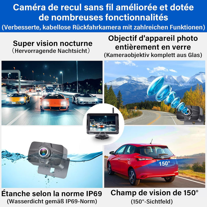 Kabellos Rückfahrkamera 5 Zoll Monitor HD 1080P Bluetooth Reversing Camera für LKW Auto Van Camper Z