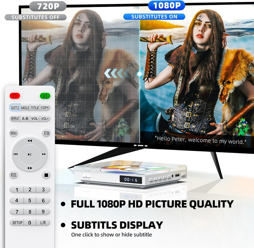 HDMI DVD Player für TV, Kompakter DVD Player HDMI mit Kopfhörer, eingebautem Lautsprecher und USB An