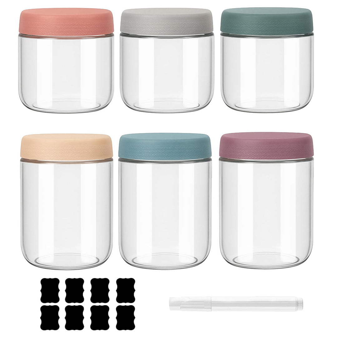 6 Stück Overnight Oats Gläser, 500ml & 300ml Meal Prep Gläser, Overnight Oats Glas mit Deckel für Sa