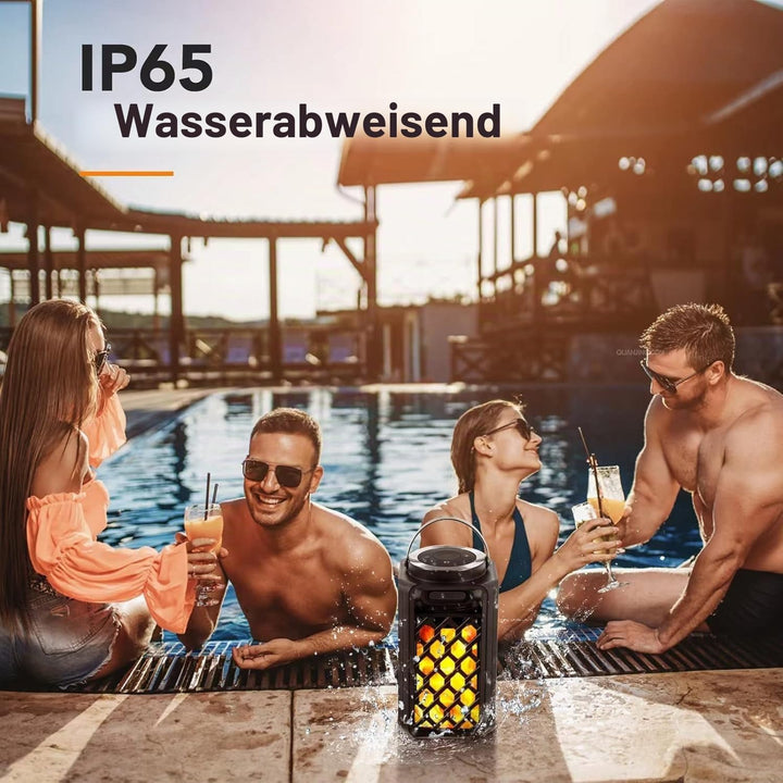 Bluetooth Lautsprecher mit LED Flammenlicht, Tragbare Outdoor Lautsprecher, IP65 Wasserdicht, Stereo