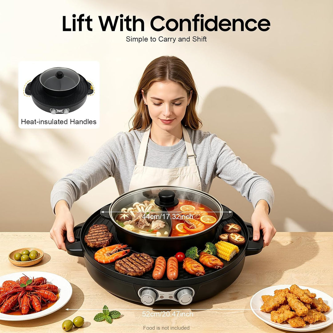 2 in 1 Hotpot und Raclette grill, Hot Pot Elektrischer, Heizelement aus Edelstahl, Korean BBQ Grill,