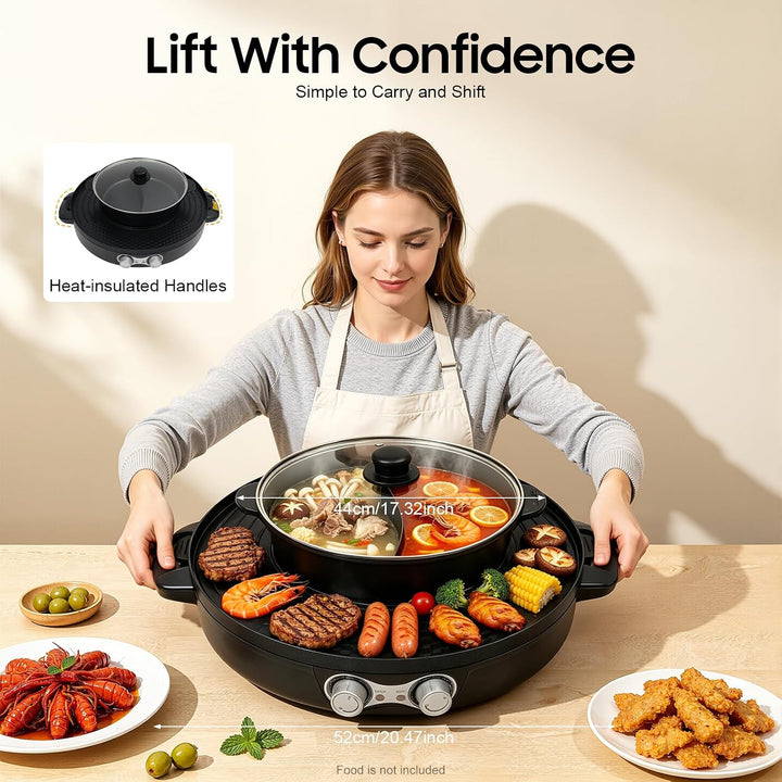 2 in 1 Hotpot und Raclette grill, Hot Pot Elektrischer, Heizelement aus Edelstahl, Korean BBQ Grill,