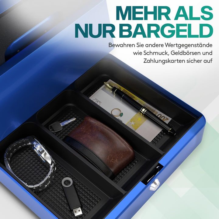 ACROPAQ Geldkassette abschliessbar - Kasse mit Münzzählbrett, Gross 24 x 30 x 9 cm - Abschliessbare