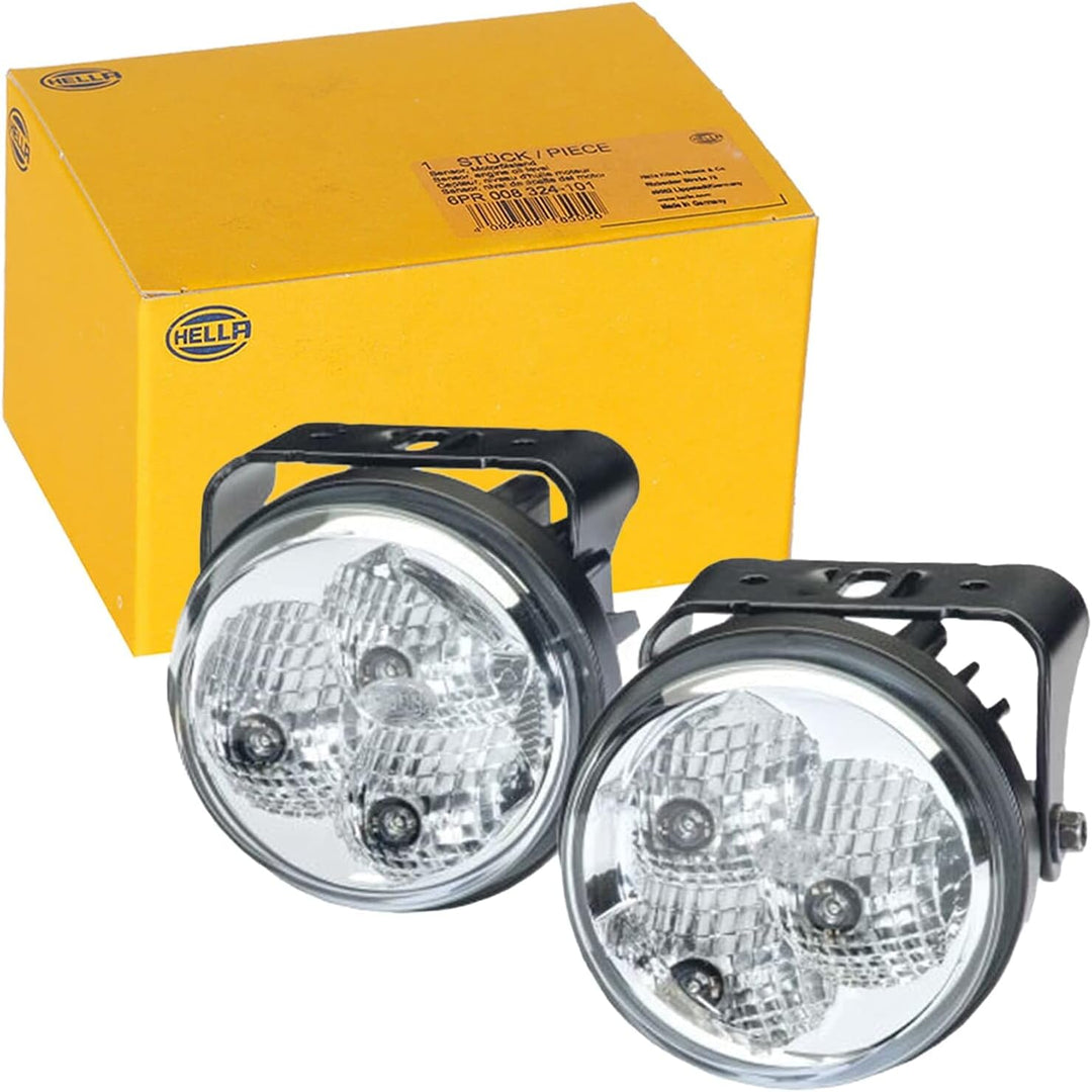 HELLA - LED-Tagfahrleuchtensatz - 90mm - 24/12V - rund - Anbau - Lichtscheibenfarbe: glasklar - Fahr