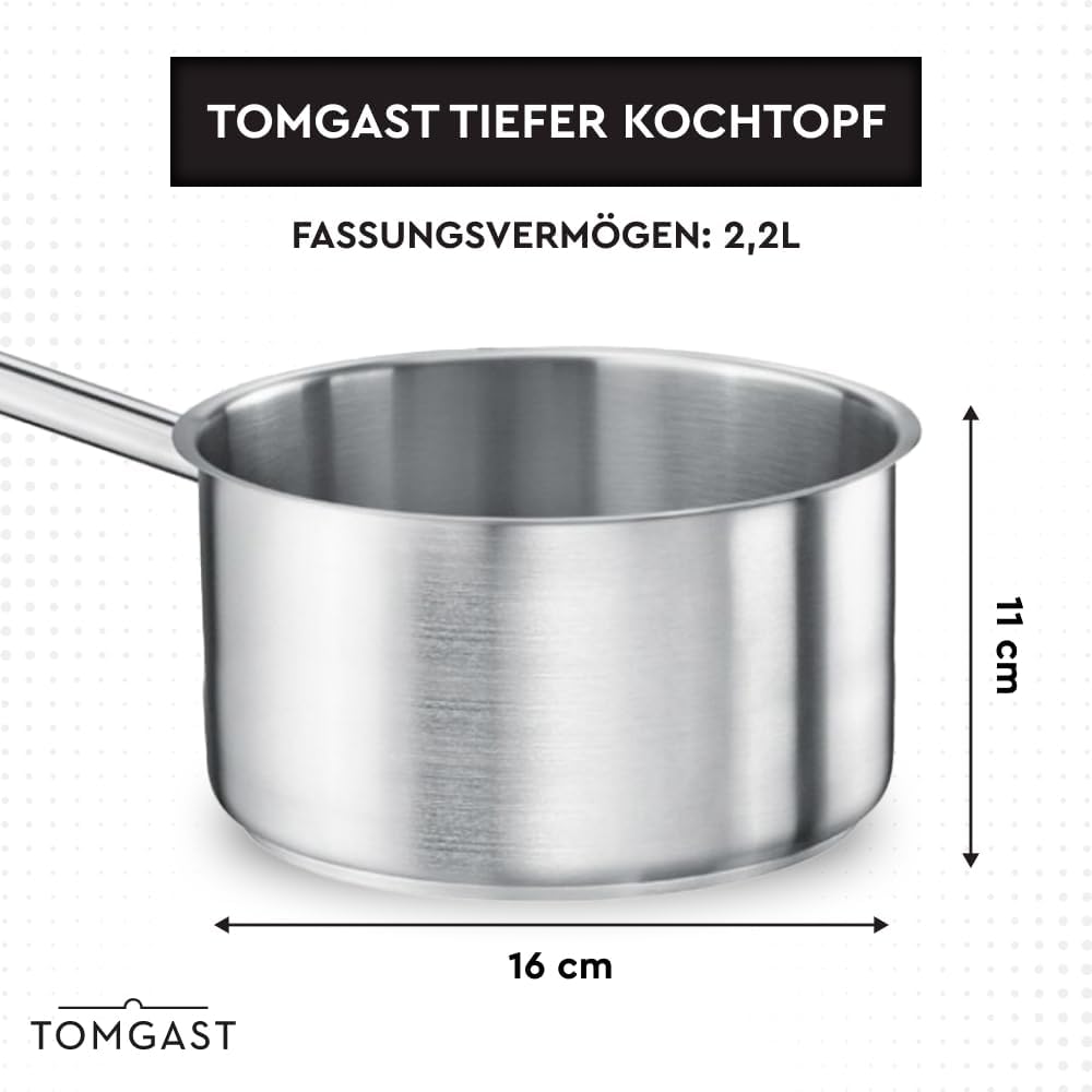 Stieltopf Durchmesser: 16 cm Höhe: 11 cm Fassungsvermögen: 2,2 l | Edelstahl 18/10 | Wandstärke 1 mm