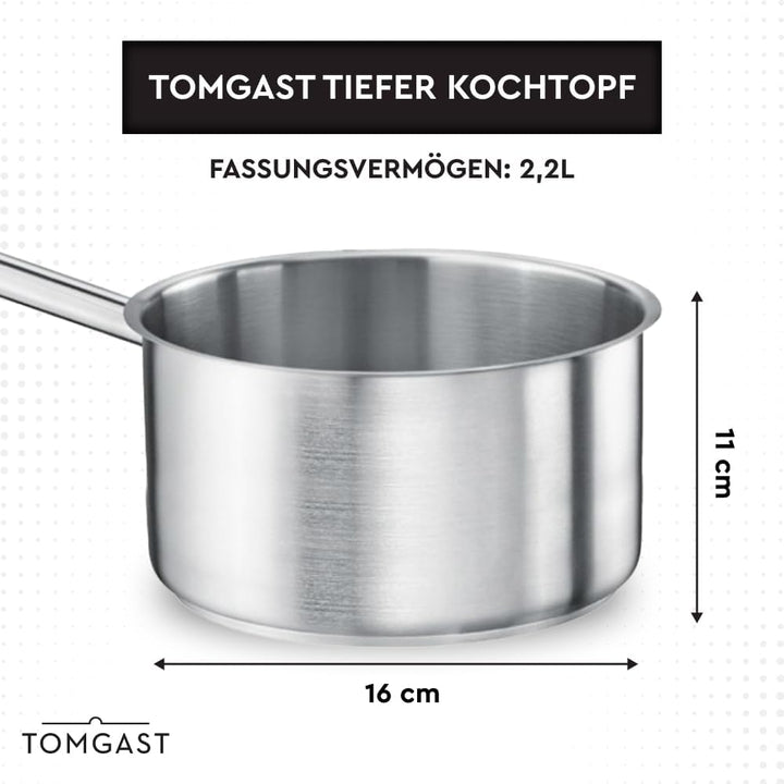 Stieltopf Durchmesser: 16 cm Höhe: 11 cm Fassungsvermögen: 2,2 l | Edelstahl 18/10 | Wandstärke 1 mm