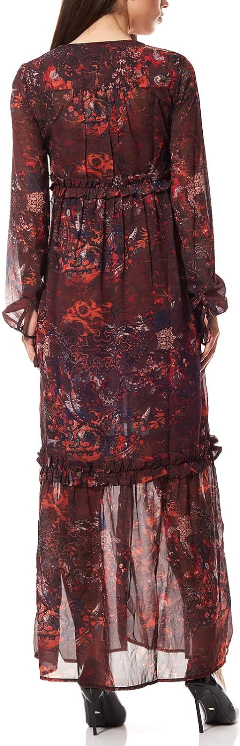 Laura Scott Chiffon Maxikleid Boho-Look Kleid Sommerkleid Damen Bunt, Grössenauswahl:36
