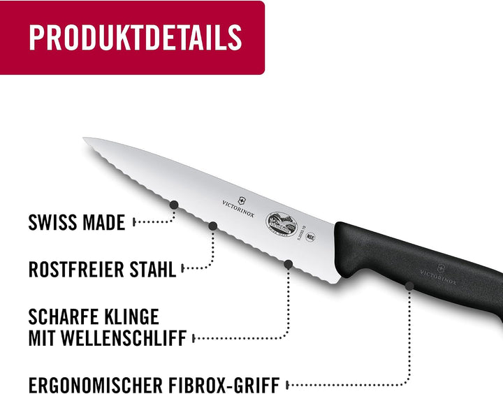 Victorinox Fibrox Kochmesser mit Wellenschliff, Breites Universalmesser für Fleisch, Gemüse und Obst