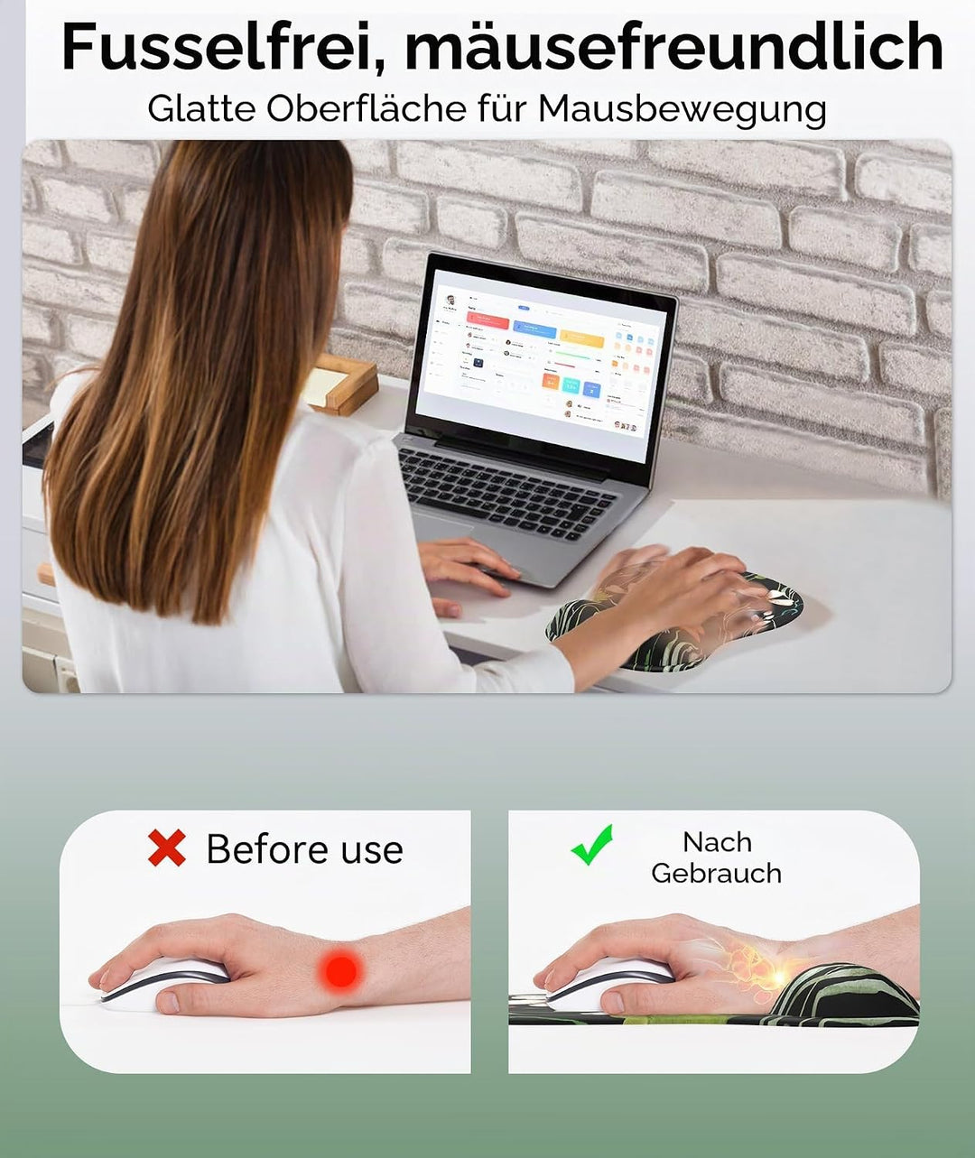 Mauspad mit Gelkissen,Ergonomisches Mousepad mit handauflage mit weichem Gelpolster,Rutschfester Bas