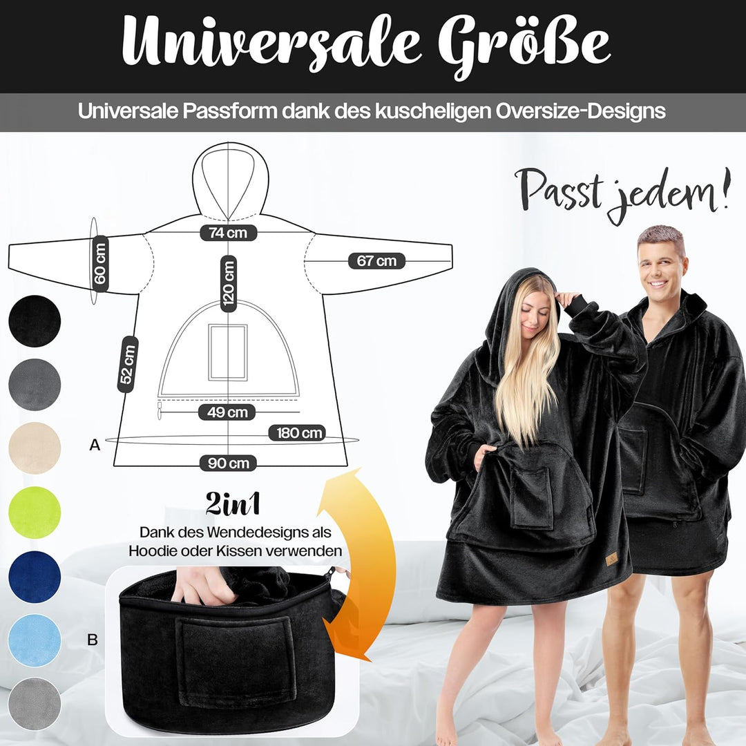 KESSER® Hoodie Decke Kuscheldecke mit Ärmeln Deckenpullover Vielseitig Tragbare Decke zum Anziehen f