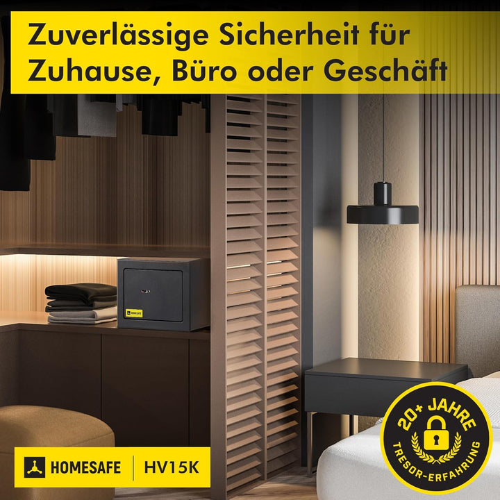 Homesafe HV15K Tresor Safe mit Schlüssel-Schloss, 15x20x17cm (HxWxD ), Carbon Satin Schwarz, 15x20x1