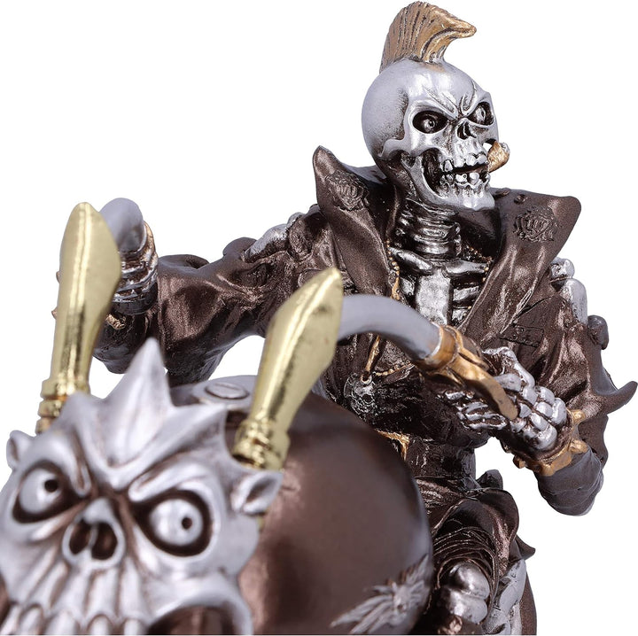 Nemesis Now Wheels of Steel Steampunk Motorrad-Skelett-Figur, 29 cm, silberfarben
