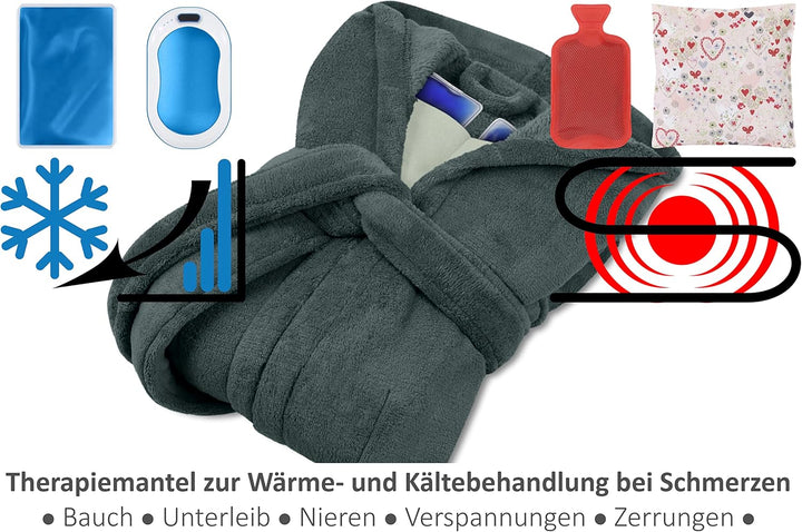 Emily´s Check Kuschelfleece Therapie Bademantel mit Kapuze und Innentaschen 1582.2293 S anthrazit, S