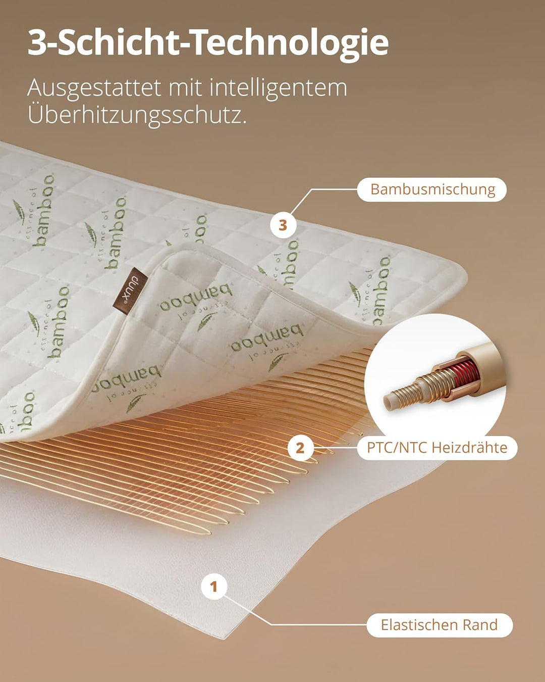 Duux Snooze Bambus Elektrische Unterdecke – Bambus Decklack – 6 Heizstufen & Timer – 2 Zonen für Kör