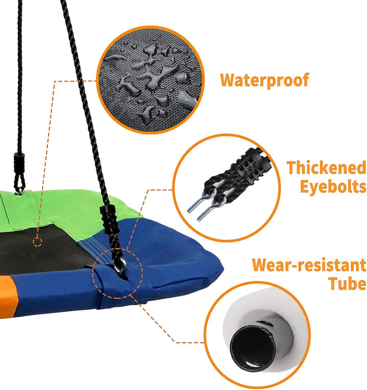 Dripex Nestschaukel Tellerschaukel Square 115 cm x 75 cm Kinderschaukel bis 200 KG Baumschaukel Vers