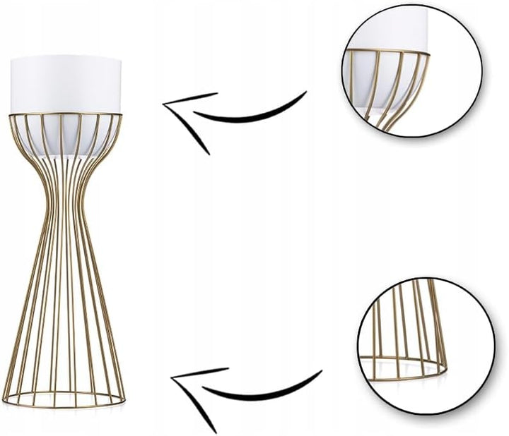 HowHomely Moderne Blumenständer Metall 56 cm Hoch mit Weiss Blumentopf Rund 18 cm Ø auf Robuste Gold