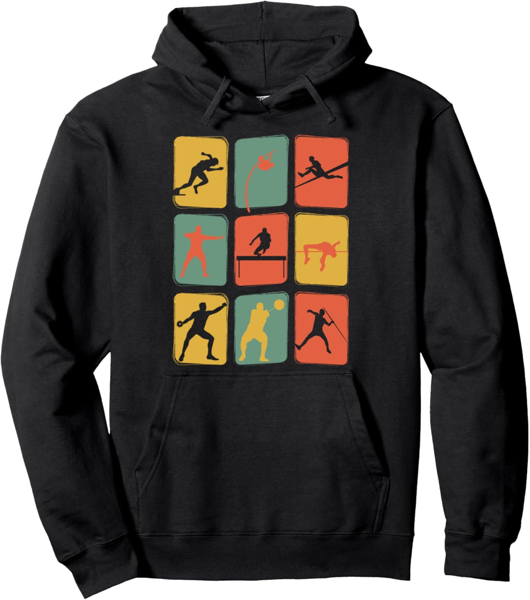 Leichtathletik Disziplinen Vintage Athlet Retro Mehrkampf Pullover Hoodie