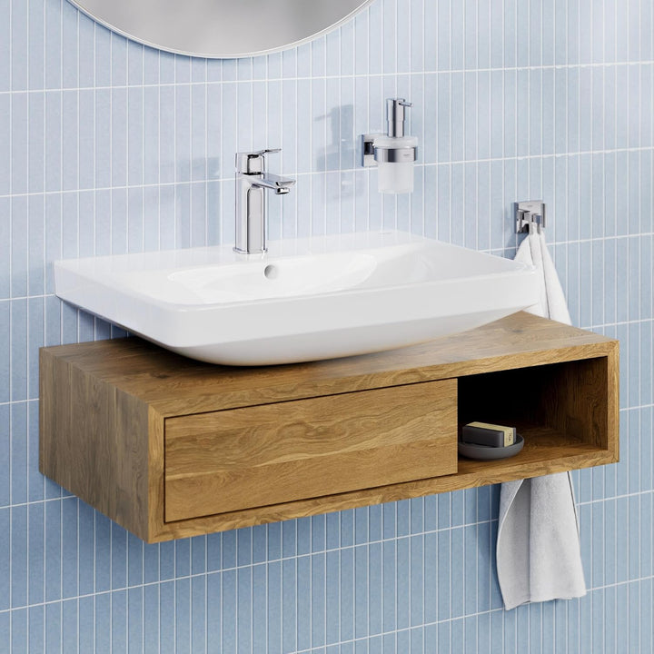 GROHE Dice, Waschtischarmatur, wassersparend (Wasserhahn für das Bad, Badarmatur mit Zugstangen-Abla