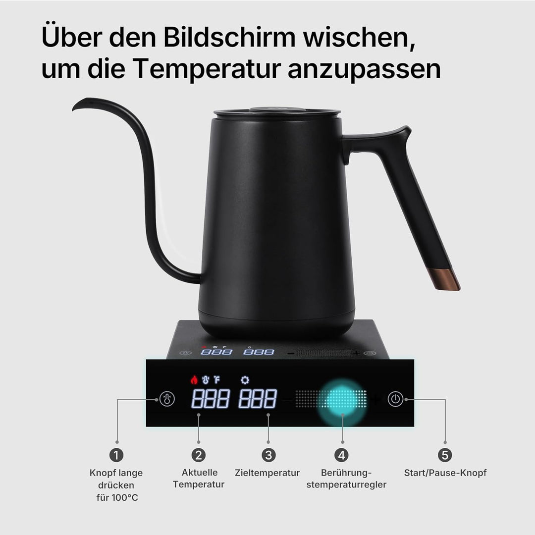 TIMEMORE Elektrischer Schwanenhals Wasserkocher Kaffee-und Teekanne, Fish Smart Coffee Electric Kett