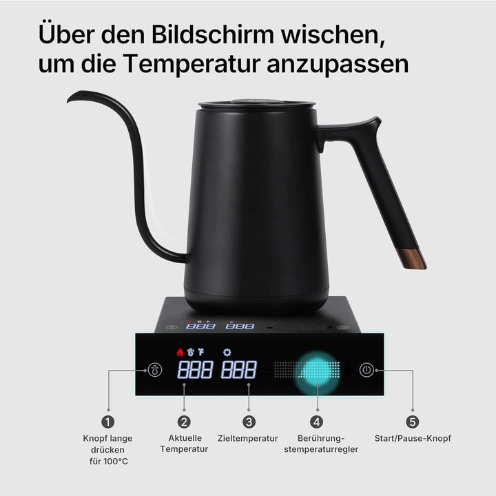 TIMEMORE Elektrischer Schwanenhals Wasserkocher Kaffee-und Teekanne, Fish Smart Coffee Electric Kett