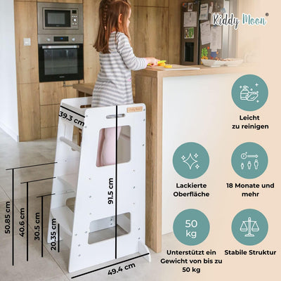 KiddyMoon Lernturm Für Kinder Ab 1 Jahr, Anti Kipp Schutz, Höhenverstellbar (3-Stufiger), Montessori