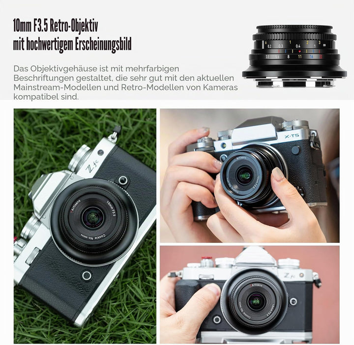 7artisans 10mm F3.5 APS-C Weitwinkel Objektiv für Sony E, Manueller Fokus Wide-Angle Lens E Mount Ko