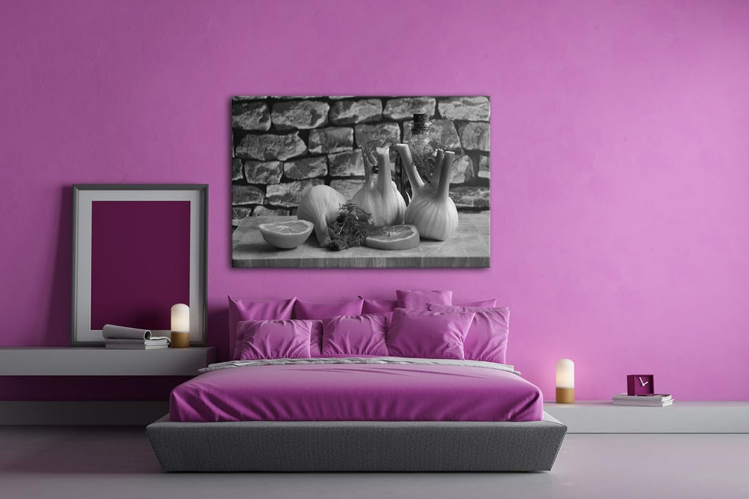deyoli appetitlicher Fenchel mit Zitronen Effekt: Schwarz/Weiss Format: 80x60 als Leinwandbild, Moti