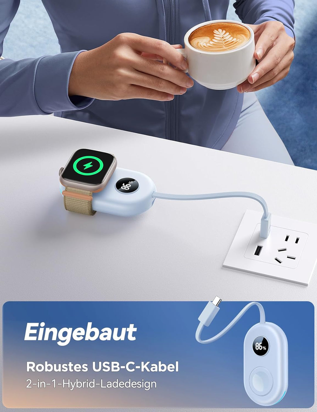 JOYROOM 2500mAh Powerbank für Apple Watch 11 mit USB C Ladekabel, [LED-Display] Magnetisch Kabellos