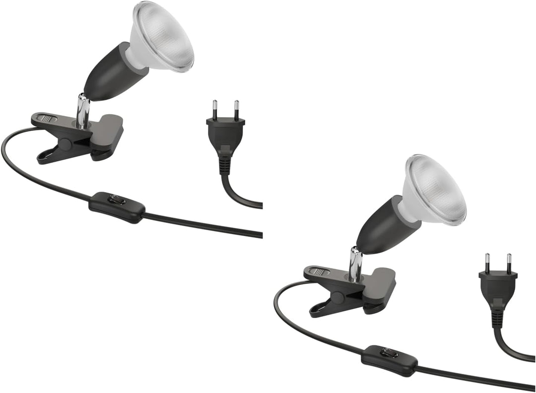 ledscom.de 2x E27 Klemmleuchte LIK, schwarz inkl. E27 PAR30 LED Reflektor-Lampe 1025lm weiss